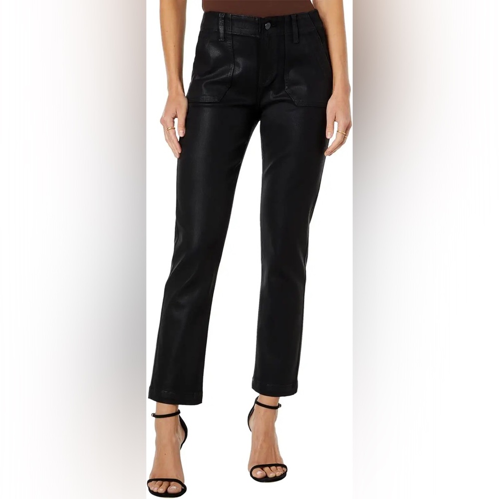 Paige Jeans in Mayslie Straight Ankle style, size 32, Black Luxe Coating